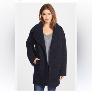 Calvin Klein Premium Wool Blend Bouclé Coat in Midnight Blue Size 6